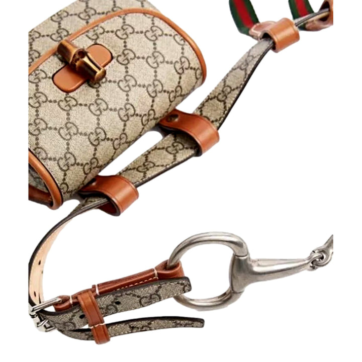 Gucci GG Supreme Monogram Web Bamboo 1947 Mini Belt Bag In Beige 75