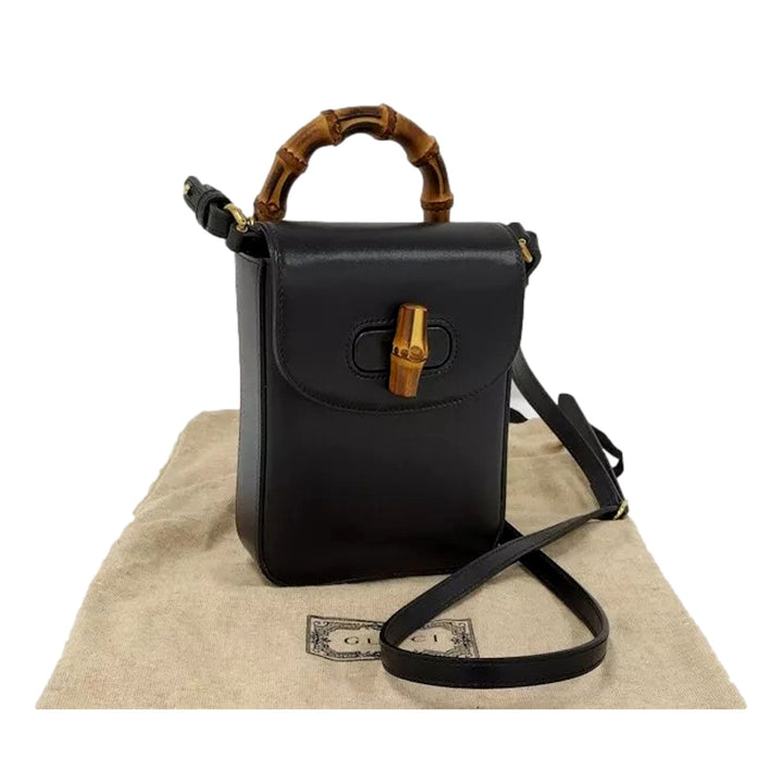 Gucci Bamboo Mini Handbag Top Handle Bag in Black Leather