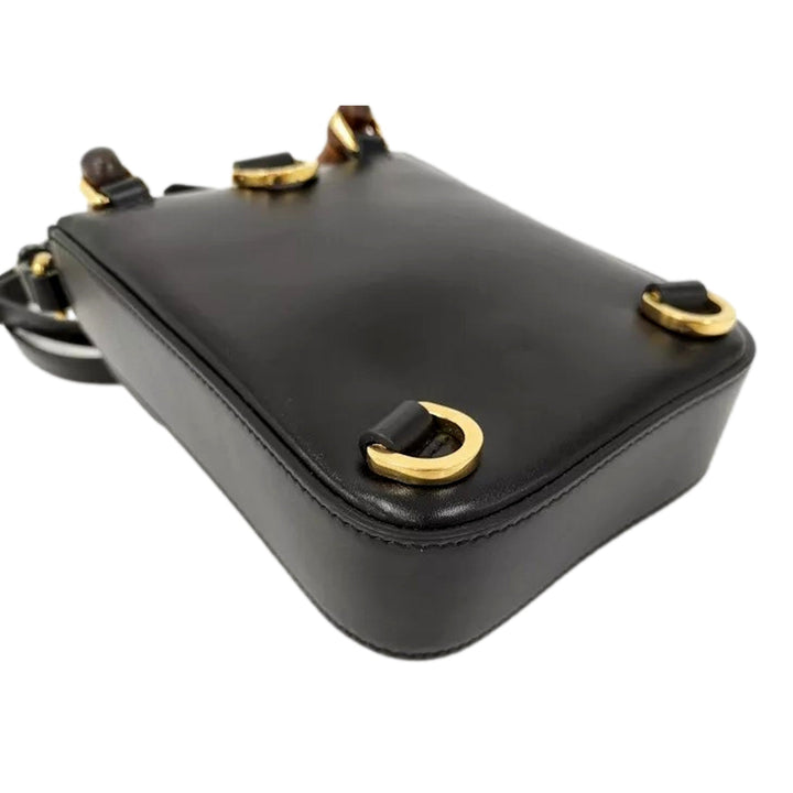 Gucci Bamboo Mini Handbag Top Handle Bag in Black Leather