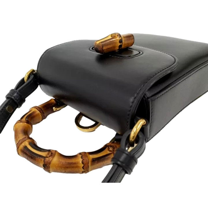 Gucci Bamboo Mini Handbag Top Handle Bag in Black Leather