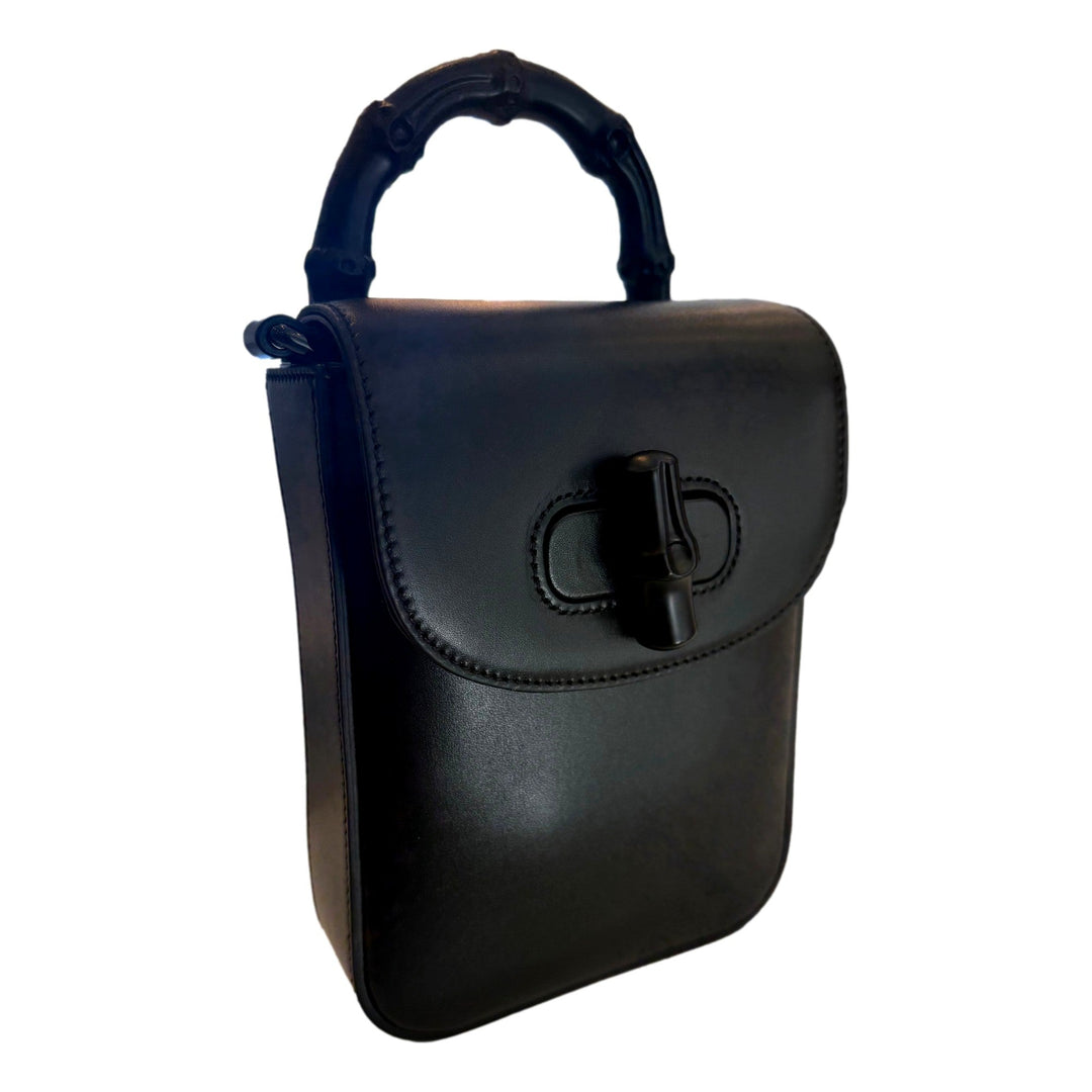 Gucci Bamboo 1947 Mini Handbag Top Handle Bag in Black Leather