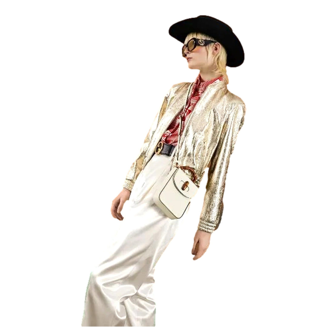 Gucci Bamboo Mini Handbag Top Handle Bag in Cream Leather
