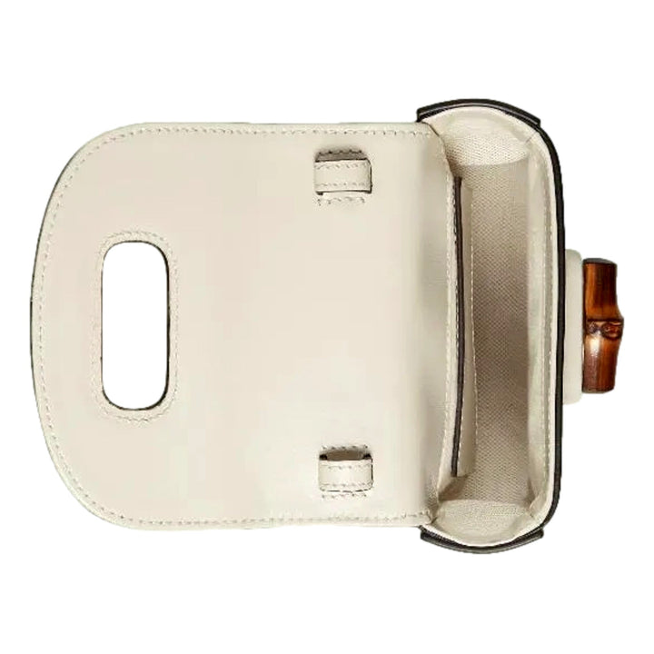 Gucci Bamboo Mini Handbag Top Handle Bag in Cream Leather