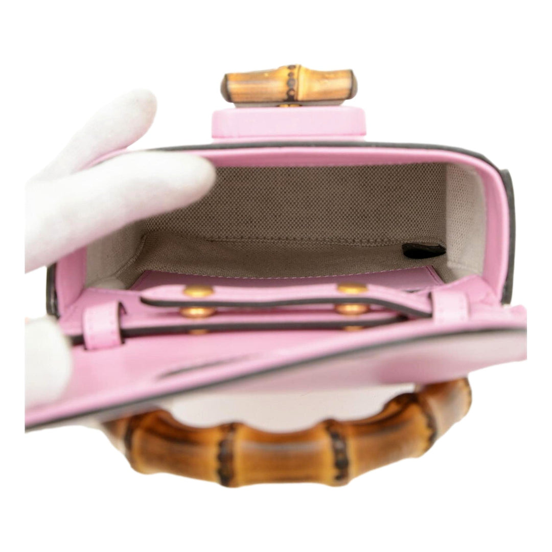 Gucci Bamboo Mini Handbag Top Handle Bag in Pink Leather