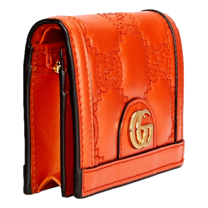 Gucci GG Quilted Matelassé Leather Card Case Wallet In Orange