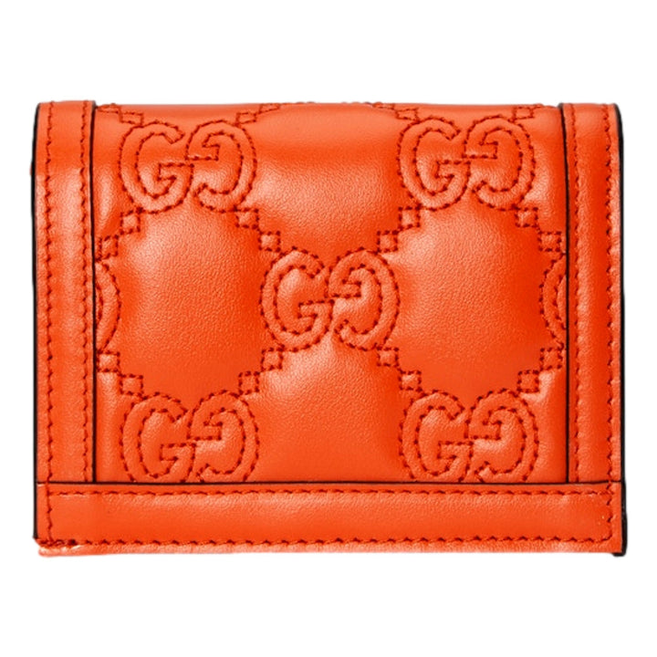 Gucci GG Quilted Matelassé Leather Card Case Wallet In Orange