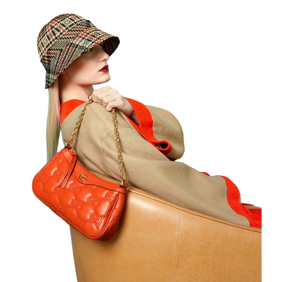 Gucci GG Quilted Matelassé Leather Mini Shoulder Bag In Orange