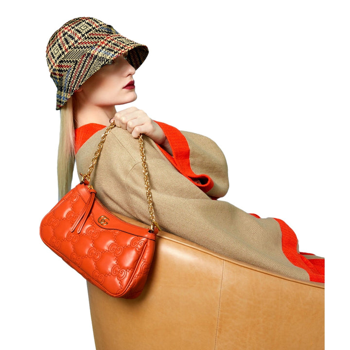 Gucci GG Quilted Matelassé Leather Mini Shoulder Bag In Orange
