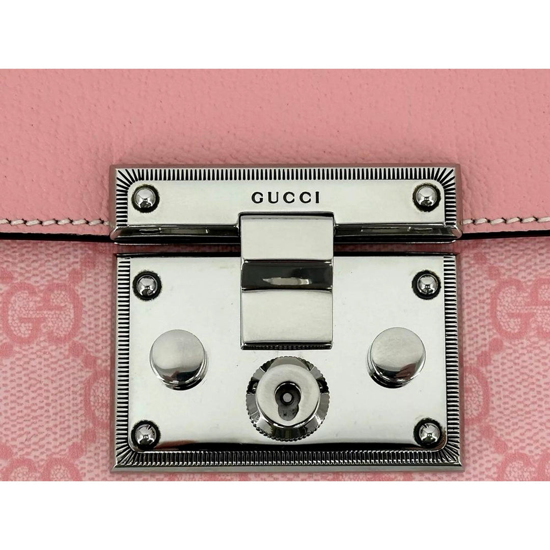 Gucci Pink GG Supreme Leather Padlock Chain Small Handbag Pink