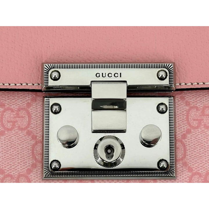 Gucci Pink GG Supreme Leather Padlock Chain Small Handbag Pink