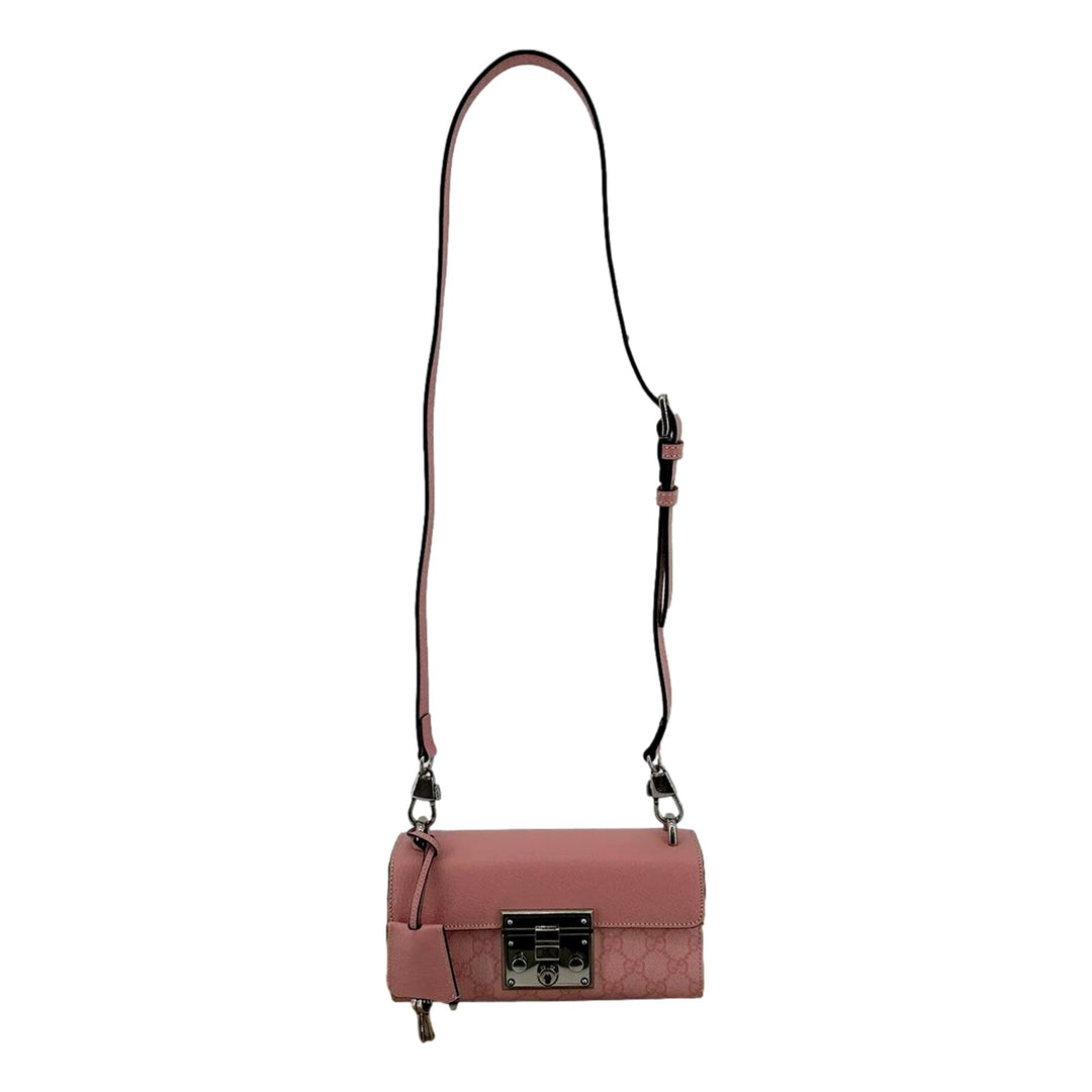 Gucci Pink GG Supreme Leather Padlock Chain Small Handbag Pink