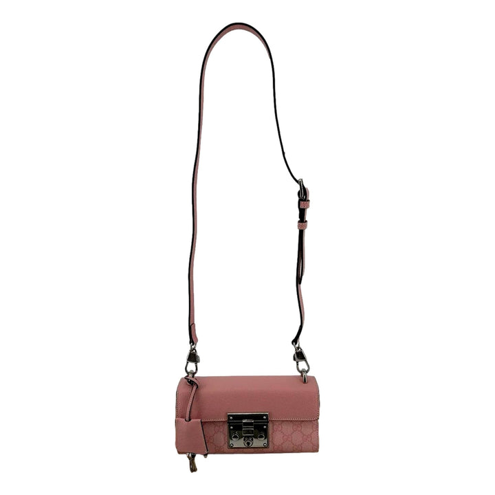Gucci Pink GG Supreme Leather Padlock Chain Small Handbag Pink