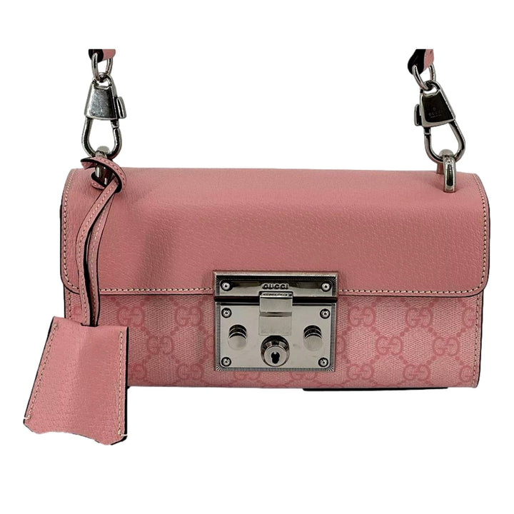 Gucci Pink GG Supreme Leather Padlock Chain Small Handbag Pink