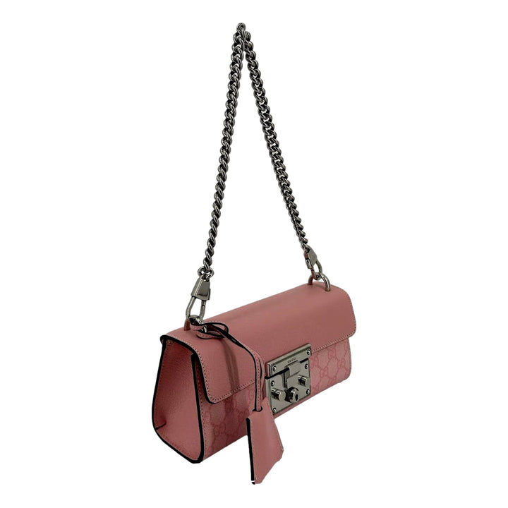Gucci Pink GG Supreme Leather Padlock Chain Small Handbag Pink