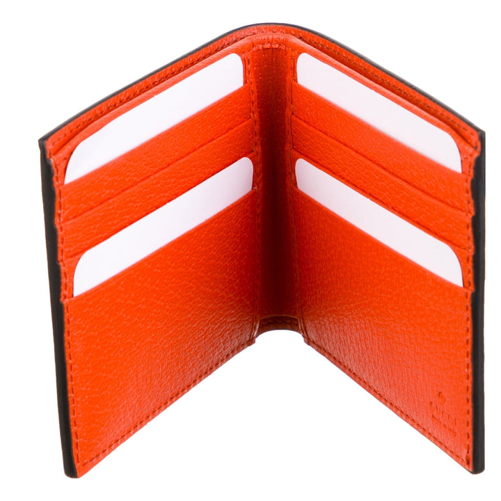 Gucci G Detail Leather Bifold Wallet Black and Orange