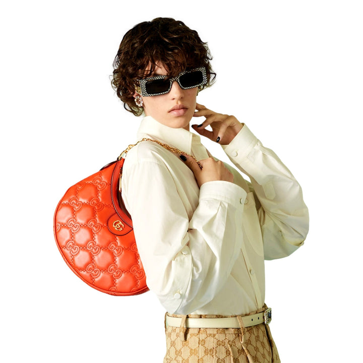 Gucci GG Quilted Matelassé Leather Small Shoulder Handbag In Orange