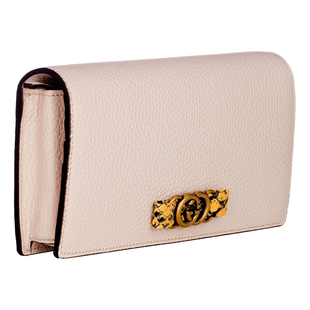 Gucci Interlocking Double G Python Leather Bow Chain Wallet Light Pink