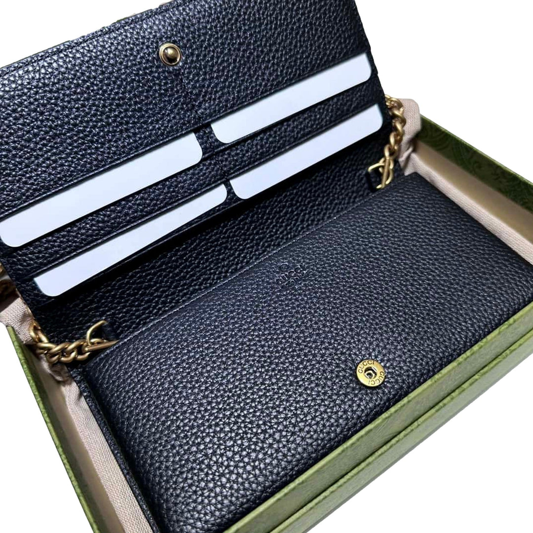 Gucci Interlocking Double G Python Leather Bow Chain Wallet Black