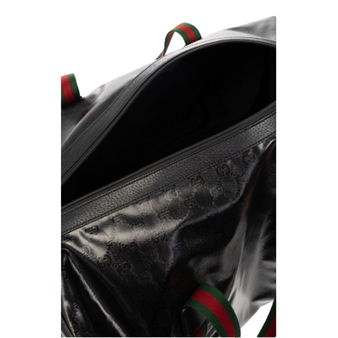 Gucci GG Black Glossy ‘Duffle Maxi’ Calfskin Leather Trim Duffel Bag