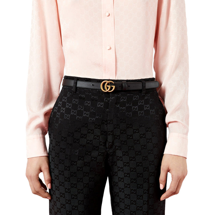 Gucci Gold GG Marmont Thin Black Leather Belt