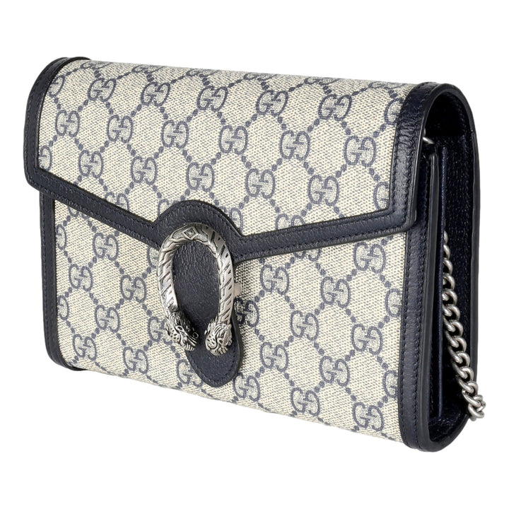Gucci Navy GG Supreme Canvas Mini Dionysus Chain Wallet