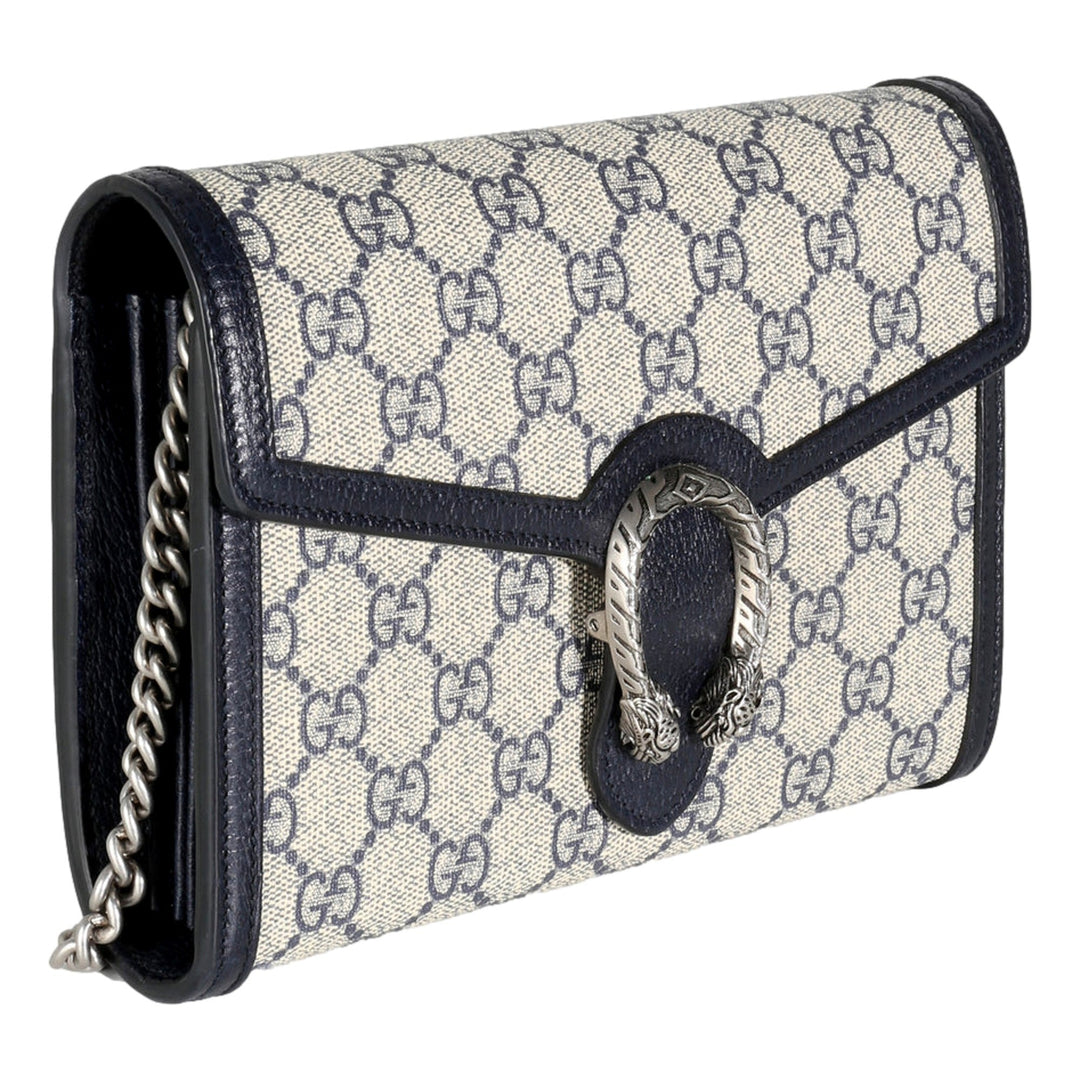 Gucci Navy GG Supreme Canvas Mini Dionysus Chain Wallet