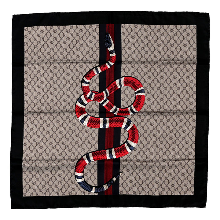 Gucci Silk Monogram Kingsnake  Large Square Scarf Black