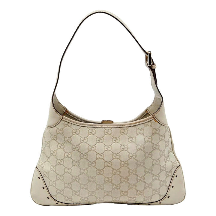 Gucci Guccissima Punch Hobo Handbag Logo White Leather Pre-Owned