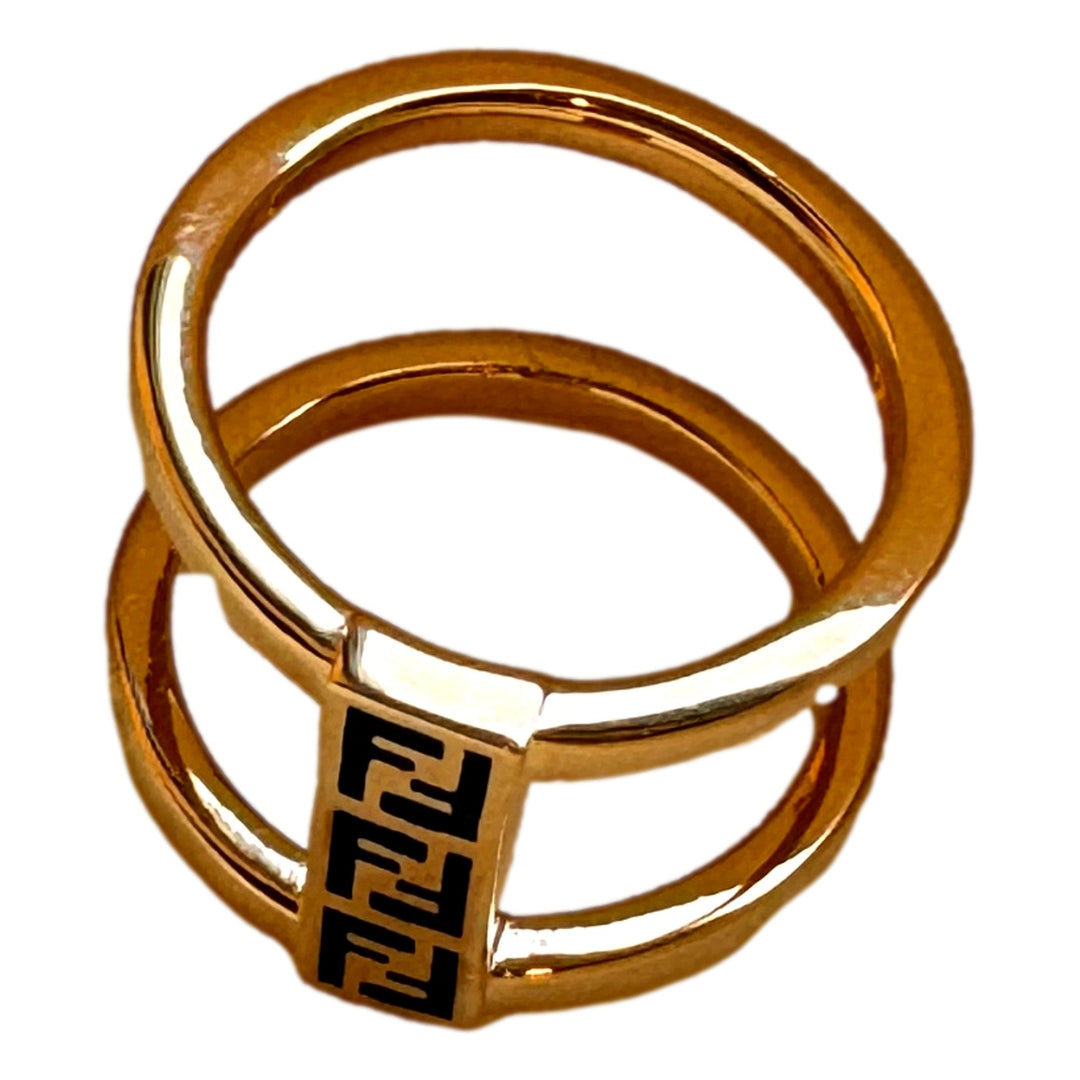 Fendi FF Oro Soft Logo Black and Gold Ring Medium
