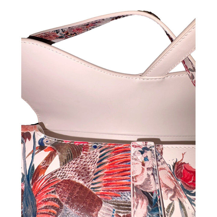 Dior Rare Floral and Bird Print Leather Saddle Bag Gold Detailing