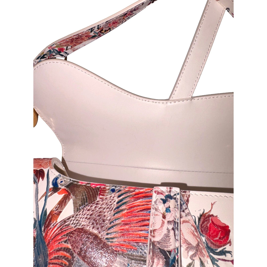 Dior Rare Floral and Bird Print Leather Saddle Bag Gold Detailing