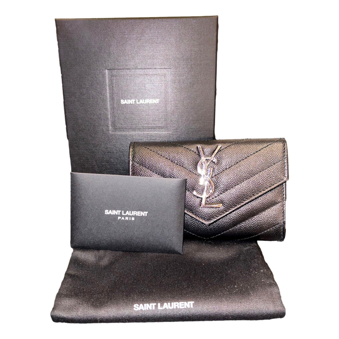 Saint Laurent Cassandre Matelassé Small Envelope Wallet In Grain de Poudre Leather