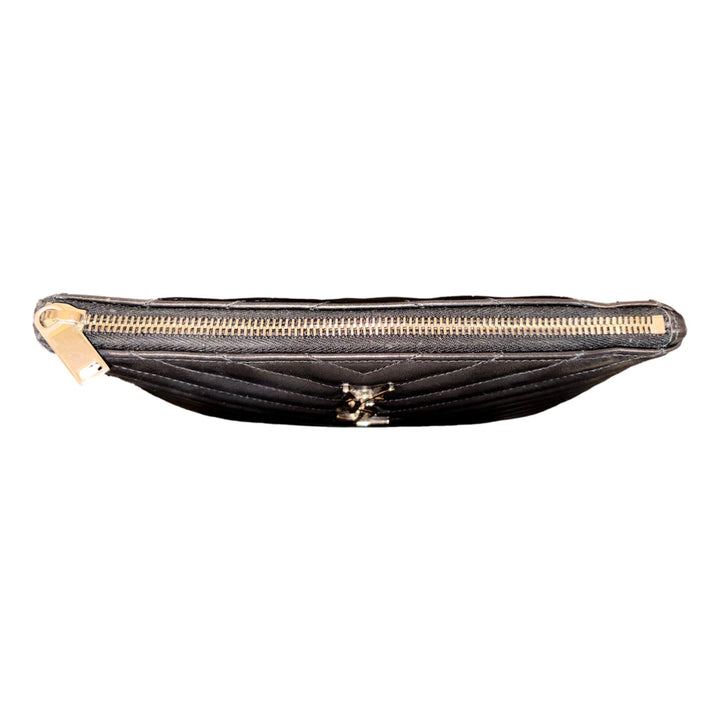 Saint Laurent YSL Black Calfskin Matelasse Chevron Monogram A5 Wristlet Clutch