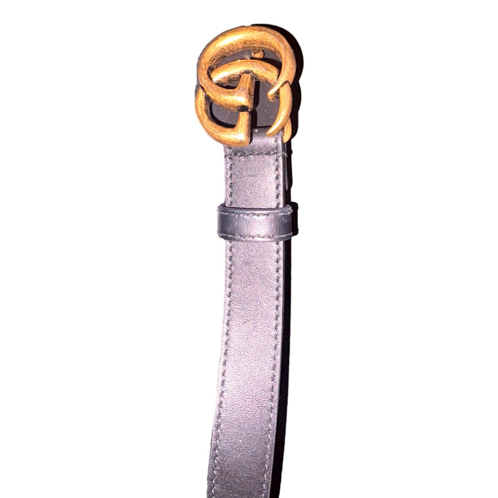 Gucci Gold GG Marmont Thin Black Leather Belt