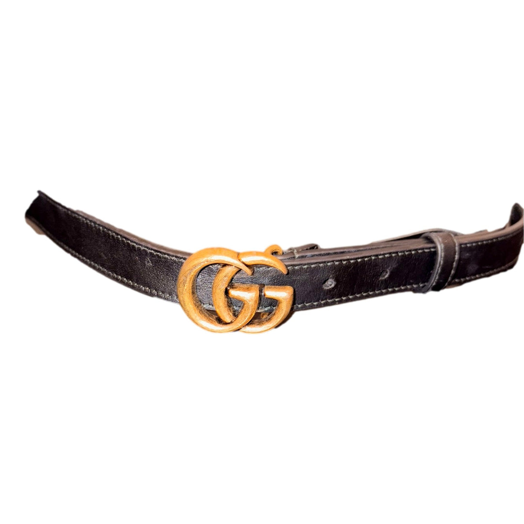 Gucci Gold GG Marmont Thin Black Leather Belt