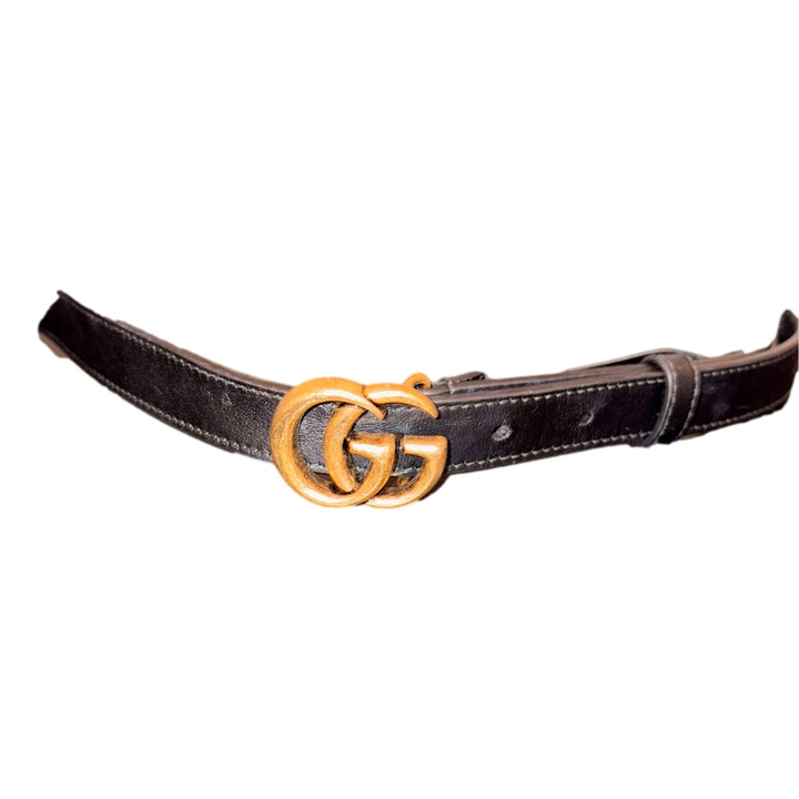 Gucci Gold GG Marmont Thin Black Leather Belt