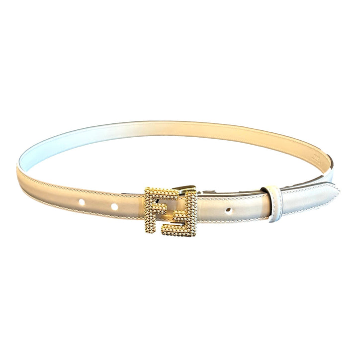 Fendi FF Studded Skinny Ivory Latte Belt Size 90