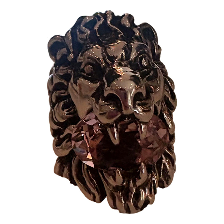 Gucci Lion Head Motif Silver Ring Light Pink Crystal Size 10