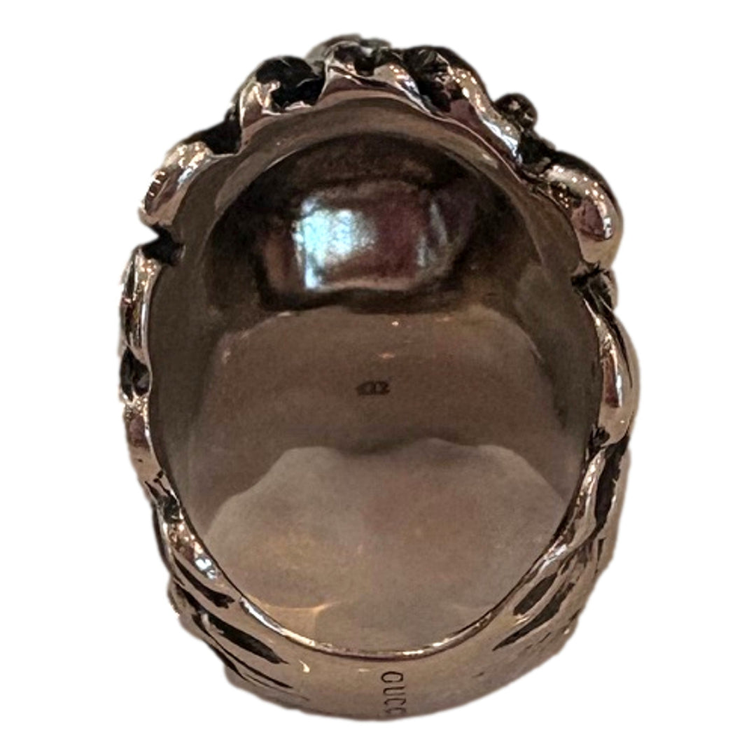 Gucci Lion Head Motif Silver Ring Light Pink Crystal Size 10