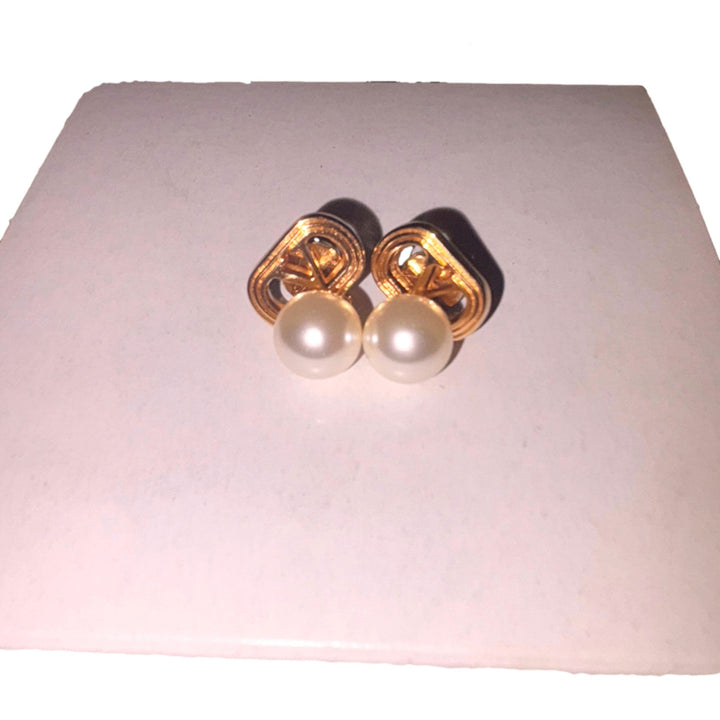 Valentino Garavani Ovalette Gold Pearl Drop Earrings
