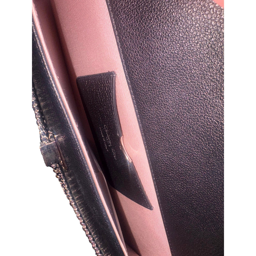 Dior Black Calfskin Leather Diorama Wallet on Chain