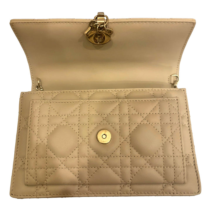 My Dior Daily Pouch with Chain Powder Beige Cannage Lambskin