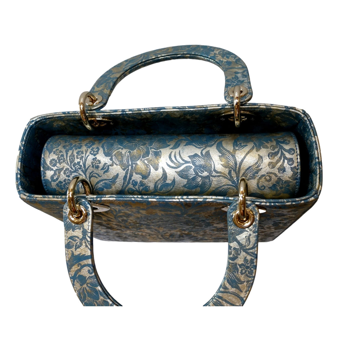 Christian Dior Lady Dior Small Floral Brocade Metallic Leather Handbag