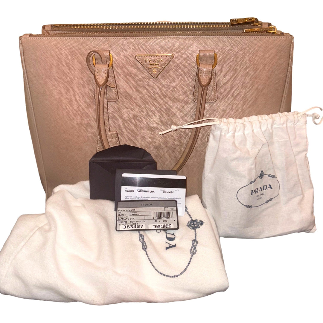 Prada Galleria Large Beige Saffiano Leather Shopper Tote Bag