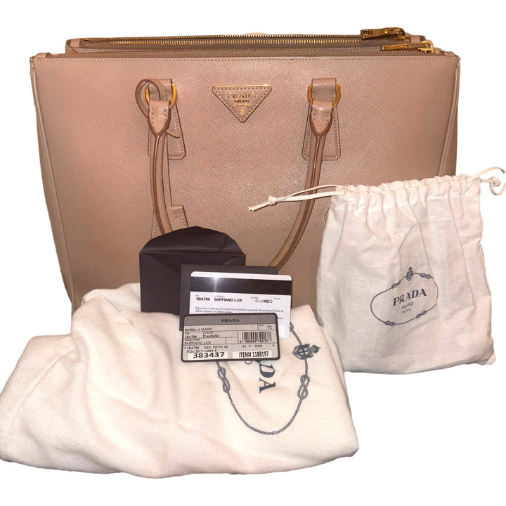 Prada Galleria Large Beige Saffiano Leather Shopper Tote Bag