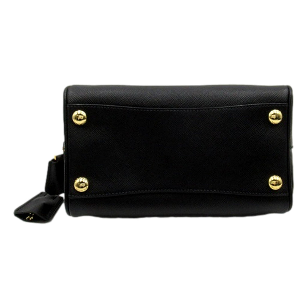Prada Two-way Top Handle Crossbody Bag Saffiano Leather Black Gold Hardware