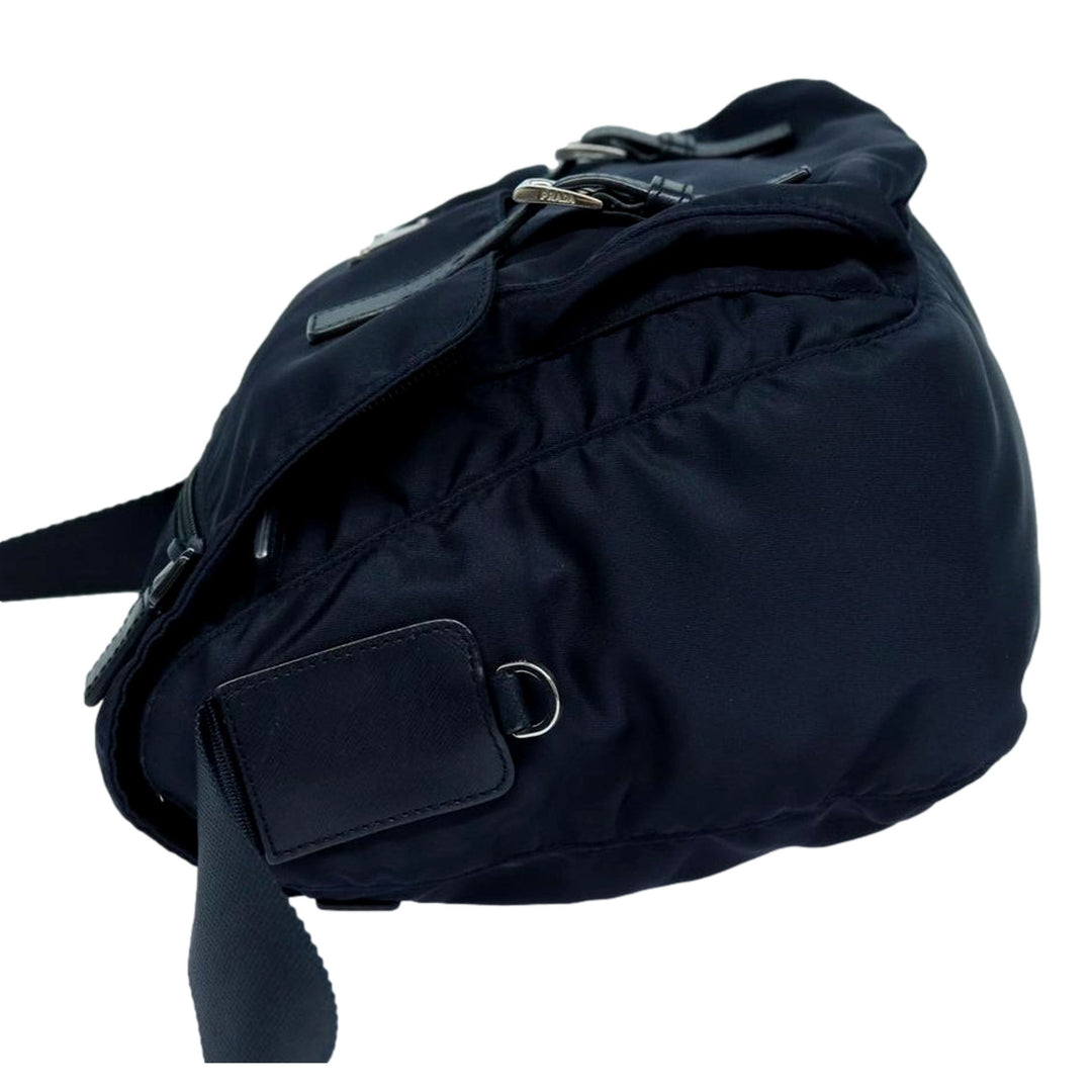 Prada Tessuto Re-Nylon Messenger Crossbody Bag Blue+Nero Navy Medium