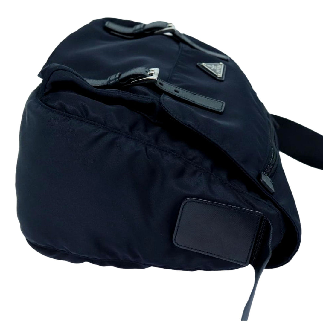 Prada Tessuto Re-Nylon Messenger Crossbody Bag Blue+Nero Navy Medium