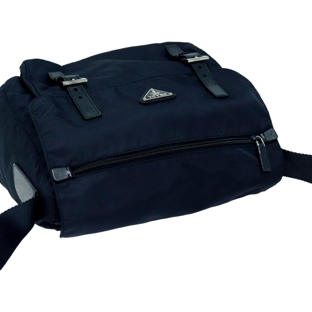 Prada Tessuto Re-Nylon Messenger Crossbody Bag Blue+Nero Navy Medium