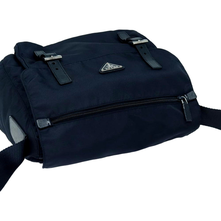 Prada Tessuto Re-Nylon Messenger Crossbody Bag Blue+Nero Navy Medium